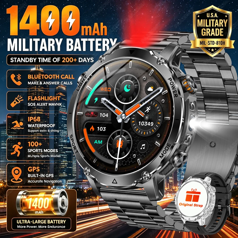 Smartwatch Watches Brands For Men - Brand+1400mAh Big Battery Smartwatch Men 1.7