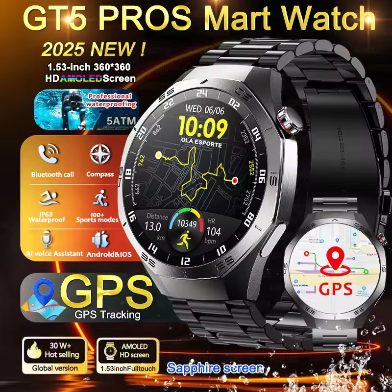 Smartwatch Watches Best Gift For Men - Round GPS Smart Watch Waterproof BT