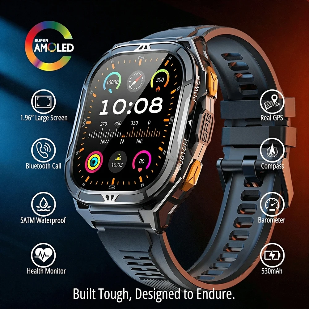 Smartwatch Health Watches For Men - Luxury AMOLED Smartwatch Real GPS 5ATM